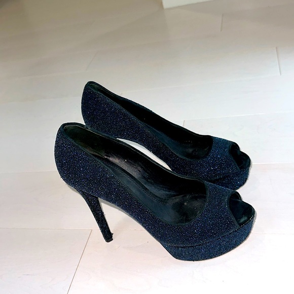 B Brian Atwood Midnight Blue with Azure Sparkle Platform Pumps Size 8 - Picture 1 of 2